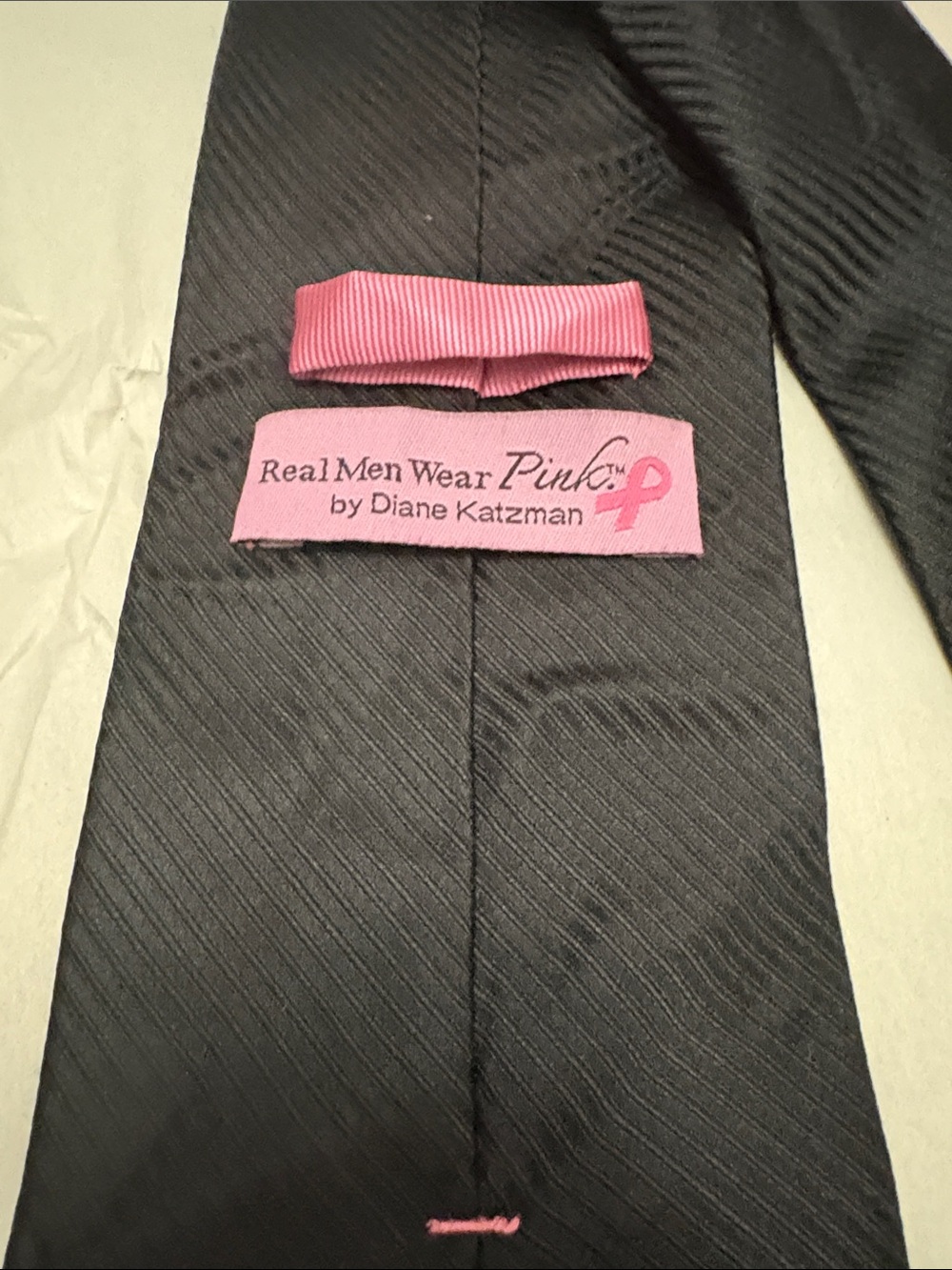 Breast cancer awareness Pink Accent Black Men's Tie by Diane Katzman - Picture 3 of 4